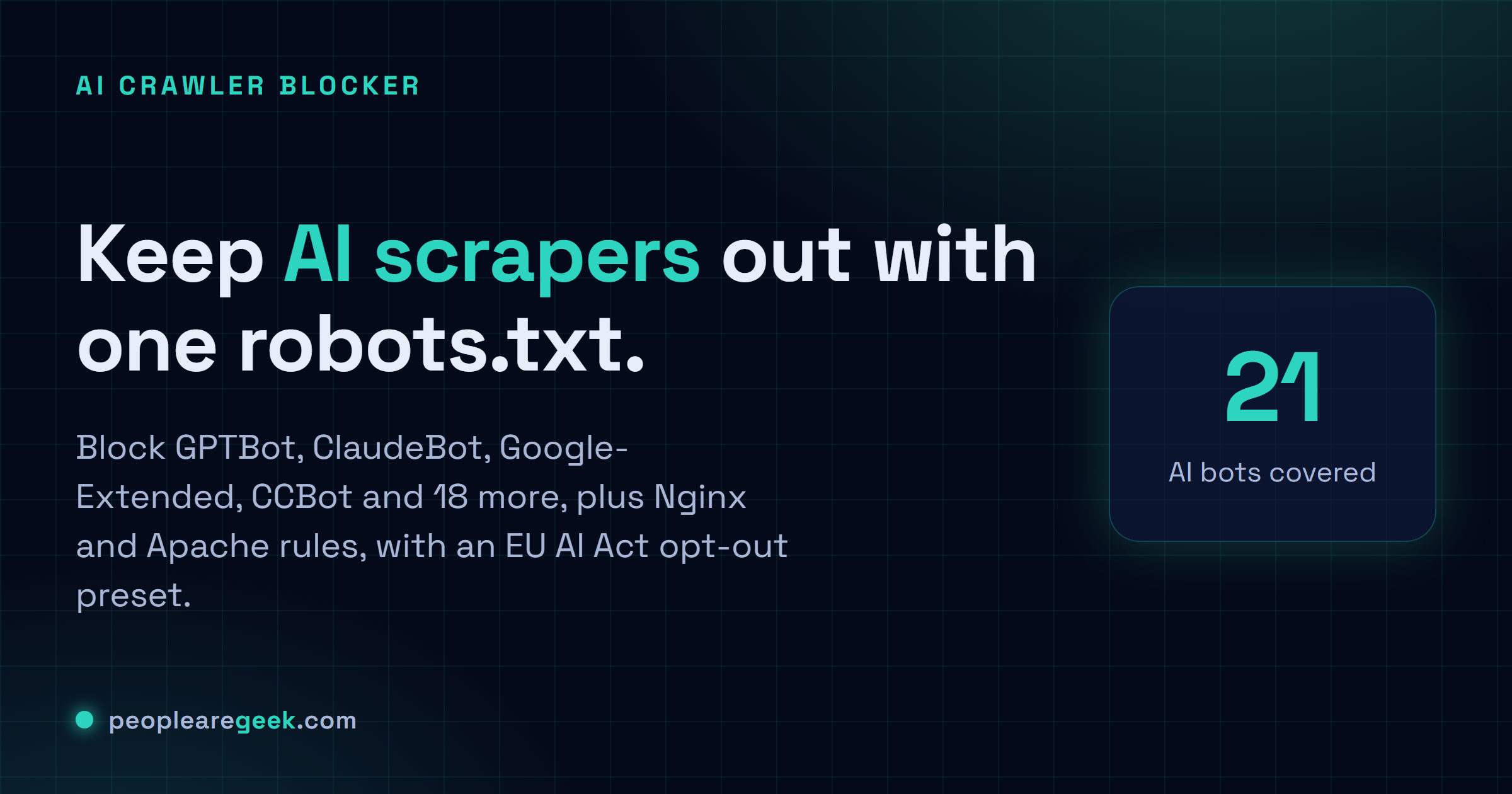 Bloqueur de crawlers IA: Génère un robots.txt qui bloque GPTBot, ClaudeBot, Google-Extended et CCBot