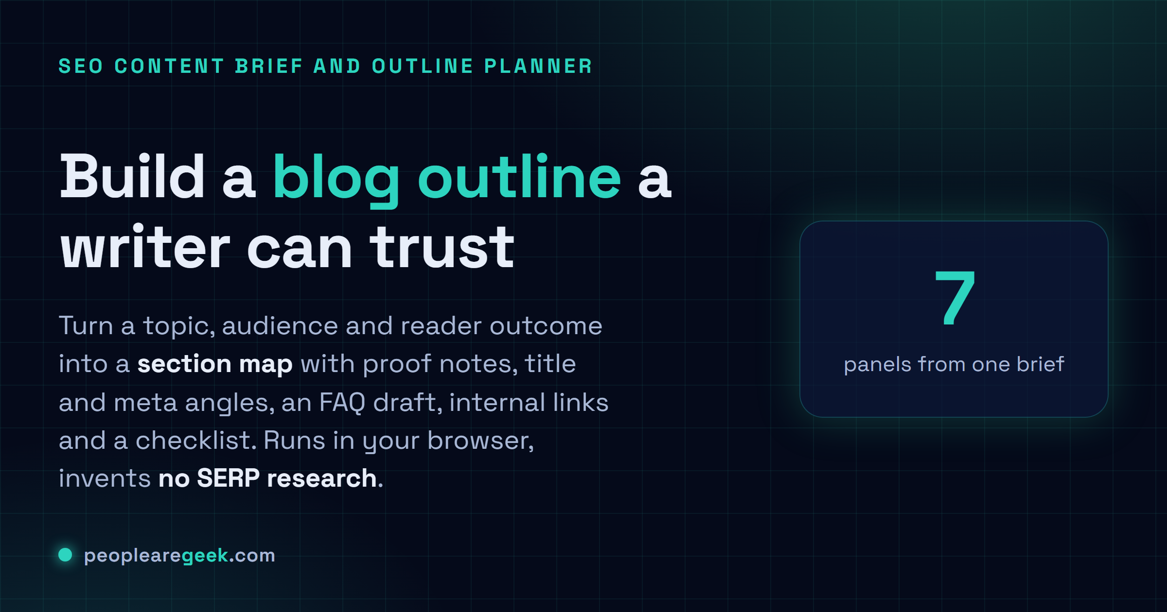 Générateur d'outline de blog: Transforme un topic, une audience et un résultat lecteur en outline de blog et brief de contenu SEO qu'un rédacteur peut vraiment utiliser.