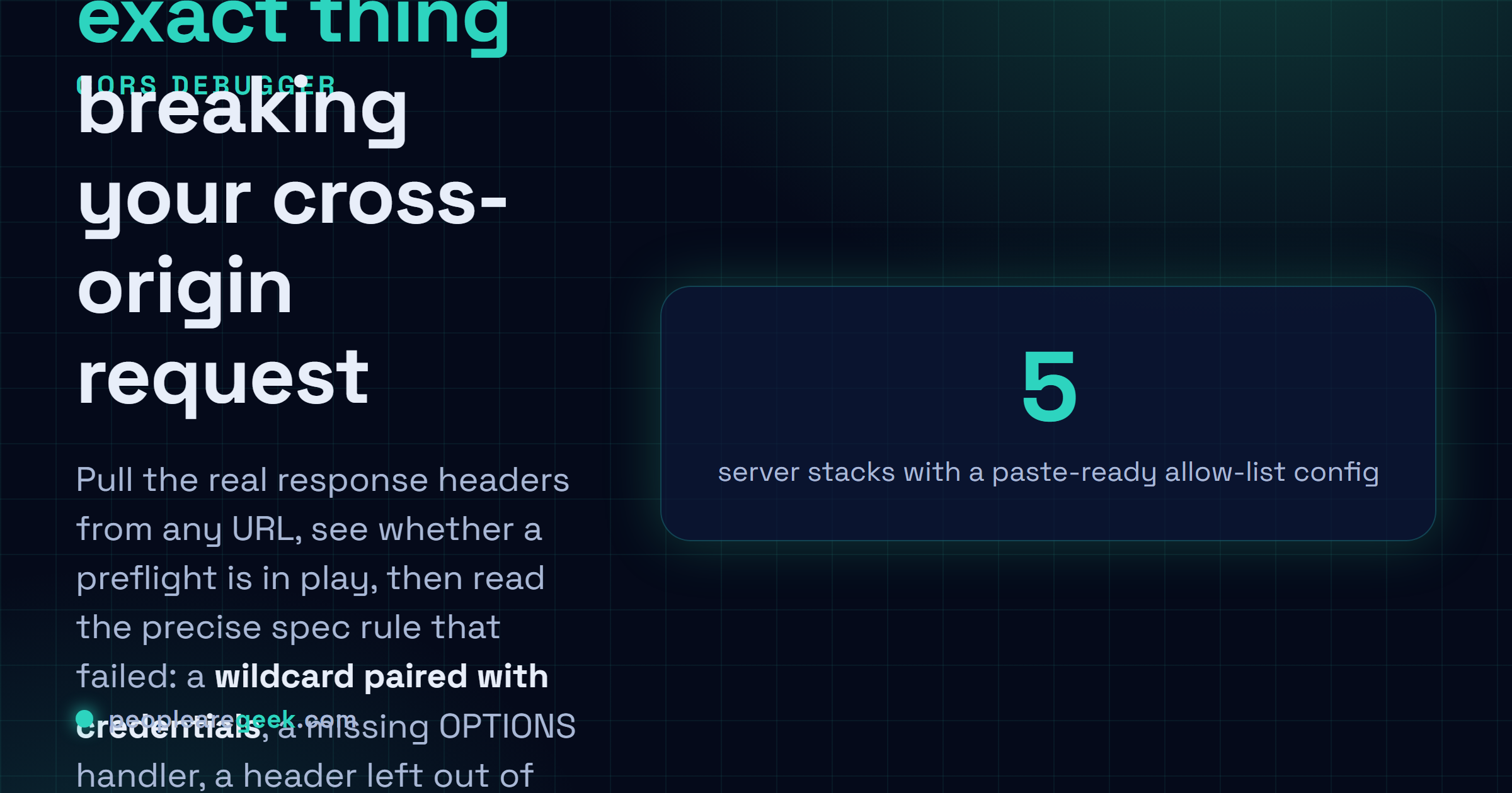 Débogueur CORS: Récupère les vrais response headers de n'importe quelle URL, vois si un preflight entre en jeu, repère la chose exacte qui casse et copie un correctif de config serveur.