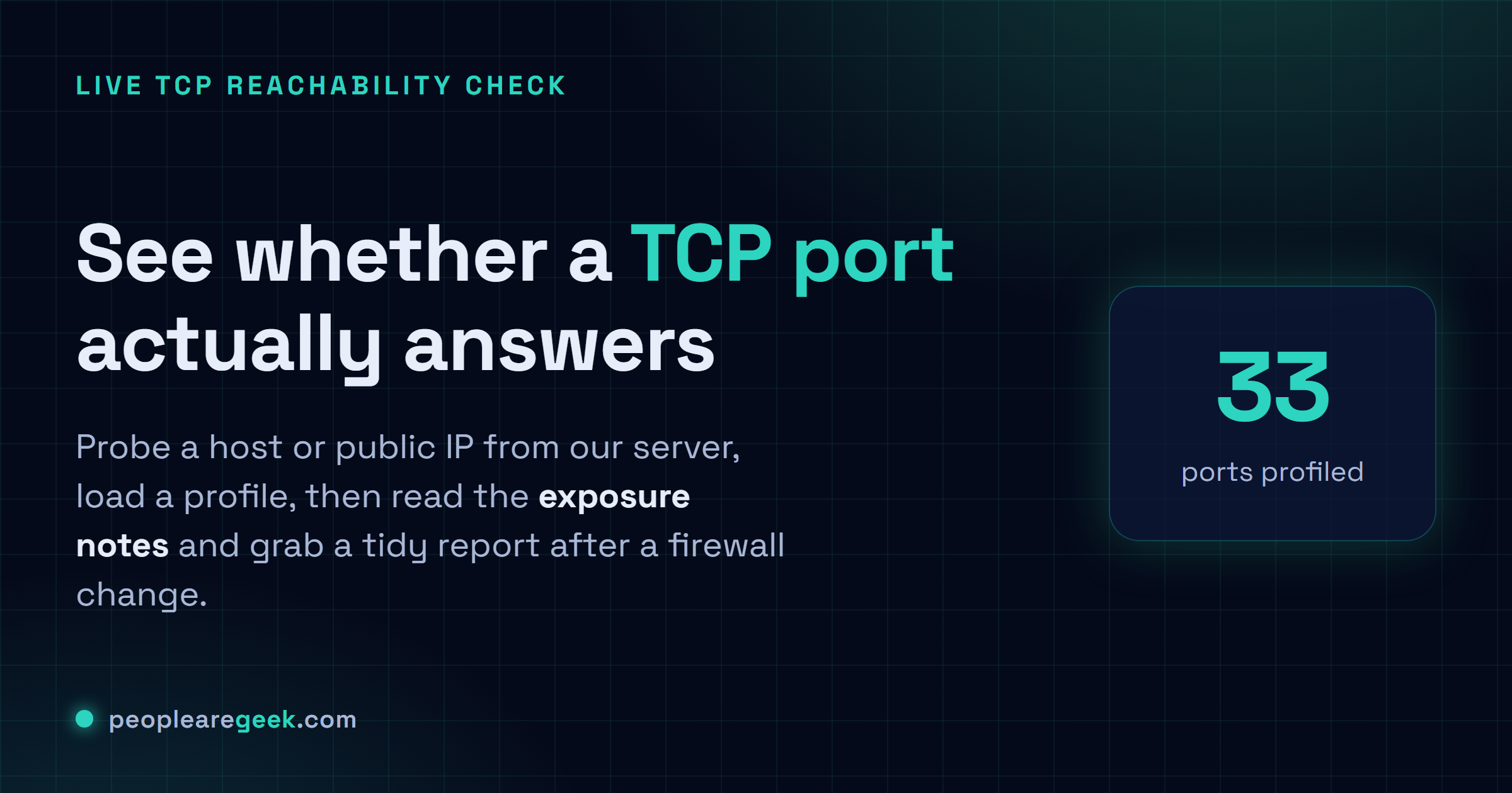 Port Checker en ligne: Teste des ports TCP sur un host ou une IP publique, lis les notes d'exposition et copie un rapport propre.