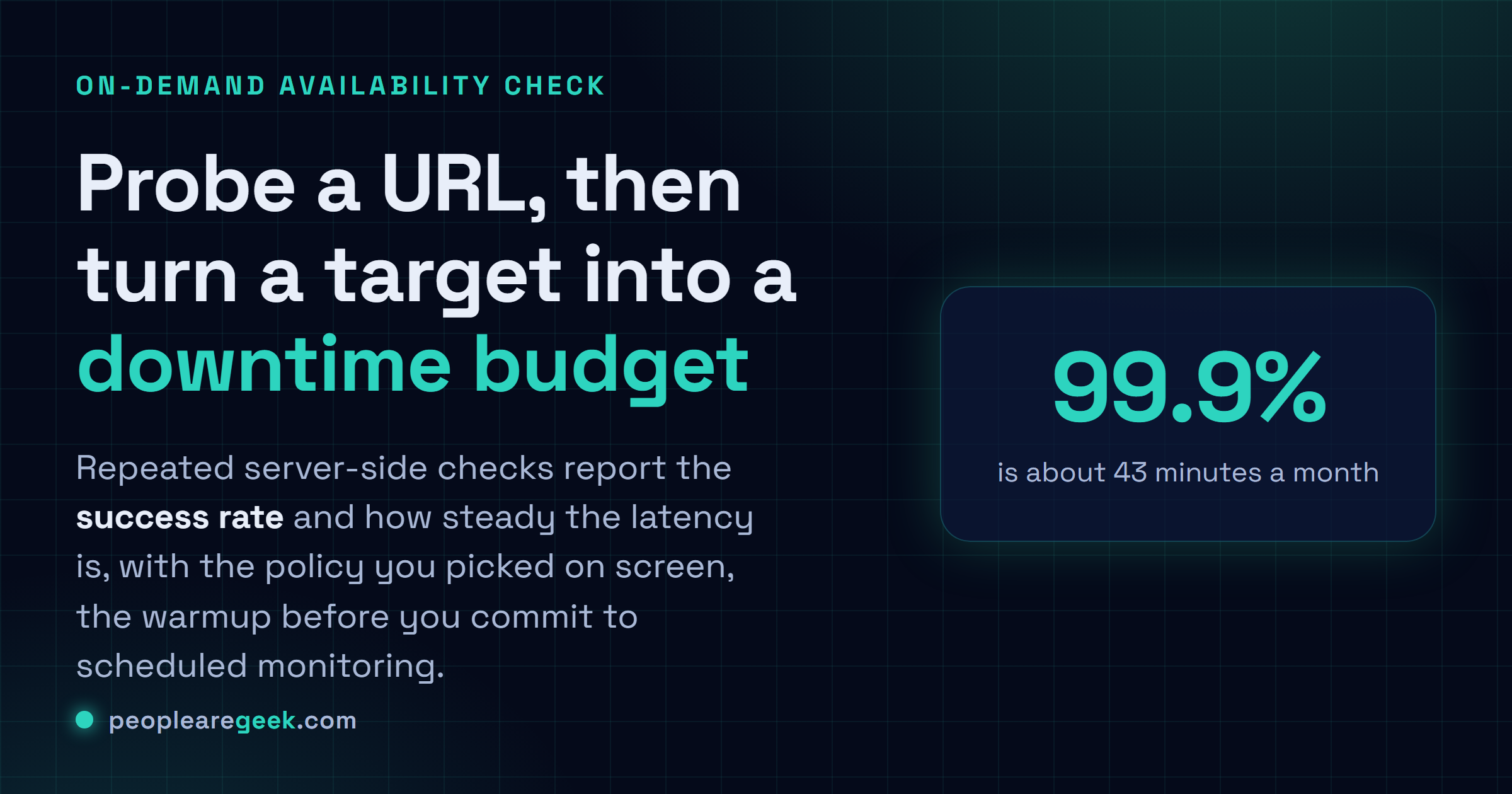 Vérificateur d’uptime: Sonde une URL plusieurs fois, choisis ce qui compte comme disponible, lis le taux de réussite et la latence, puis dimensionne le budget d’indisponibilité.