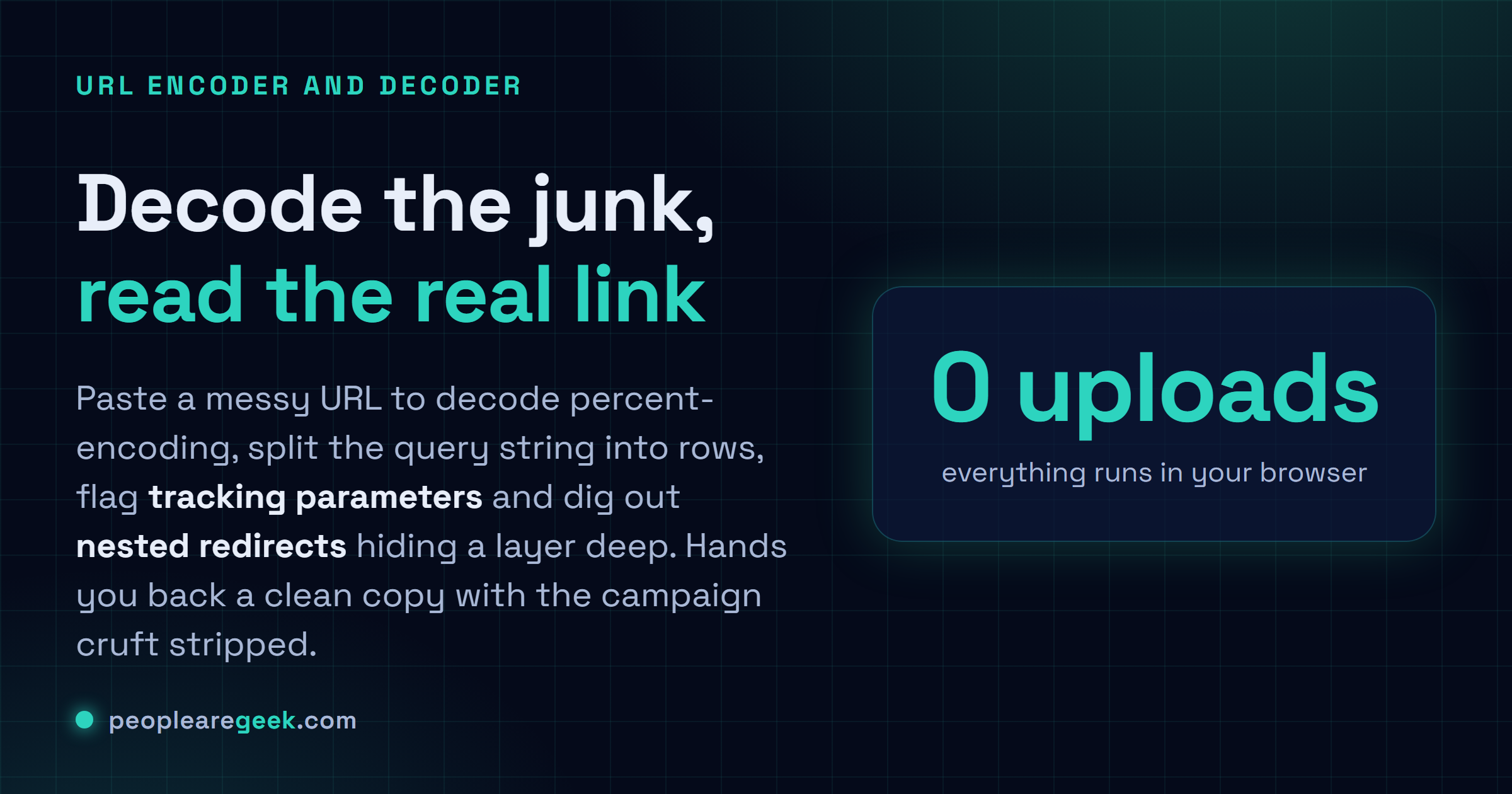 Encodeur et décodeur d'URL: Décode les URL en percent-encoding, démonte la query string, repère les paramètres de tracking et extrait les redirects imbriqués.
