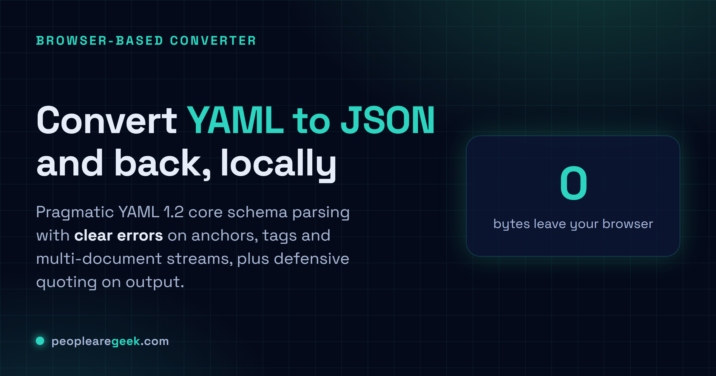 YAML to JSON Converter: Convert YAML to JSON and JSON to YAML in your browser, with clear errors instead of wrong output.