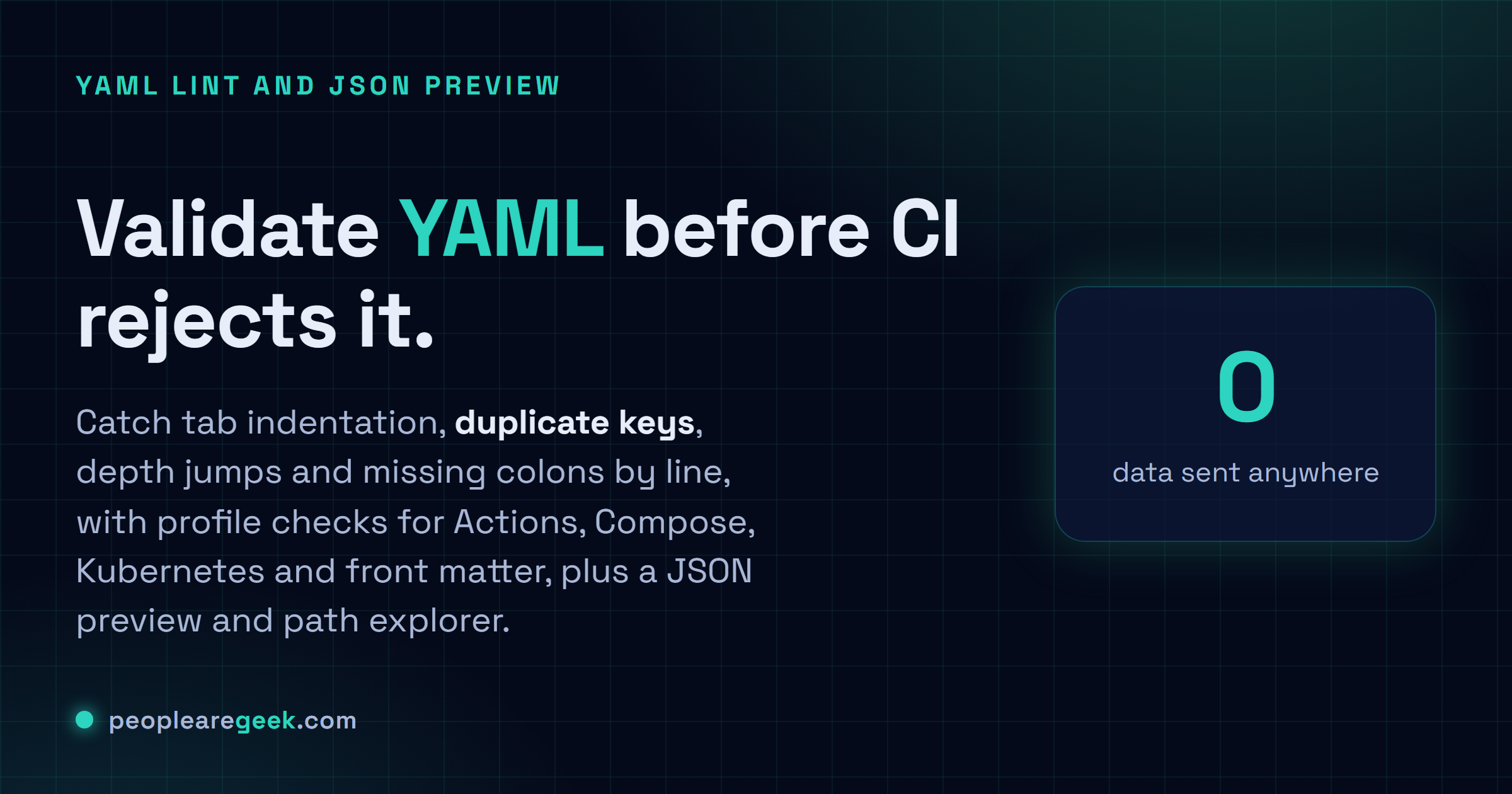 YAML Validator and Linter: Validate YAML indentation, duplicate keys and config mistakes in your browser, with a JSON preview.