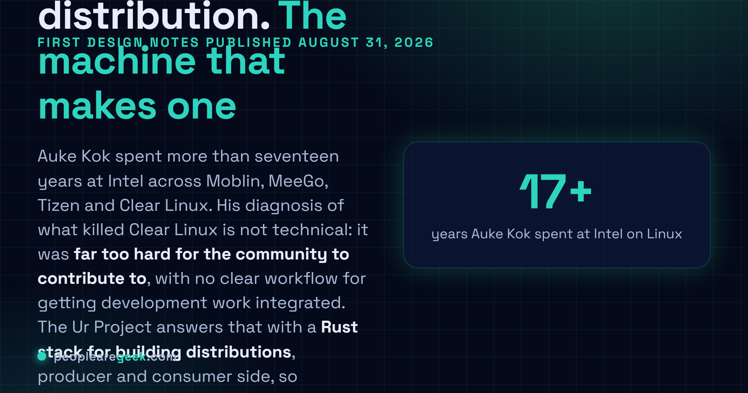Answer card describing The Ur Project: a Rust based distribution building stack from a former Clear Linux architect, aimed at letting others build their own secure distributions.