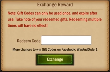 War and order Gift Codes