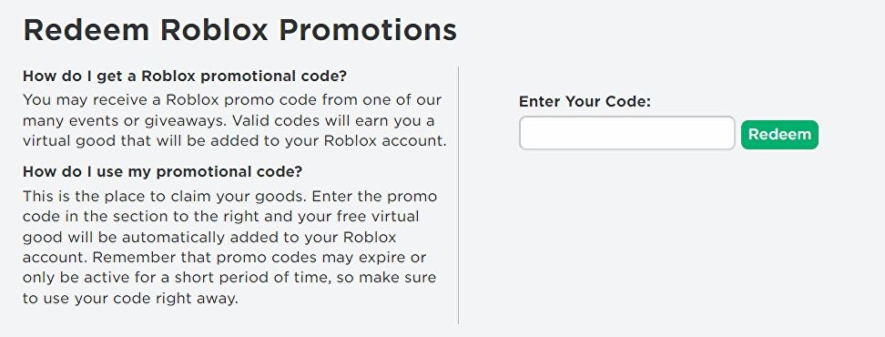 Redeem roblox promotions codes